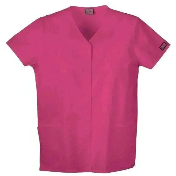 Cherokee Workwear Originals Women's Raspberry Pink Poly/Cotton V-Neck Snap Front - Picture 2 of 12
